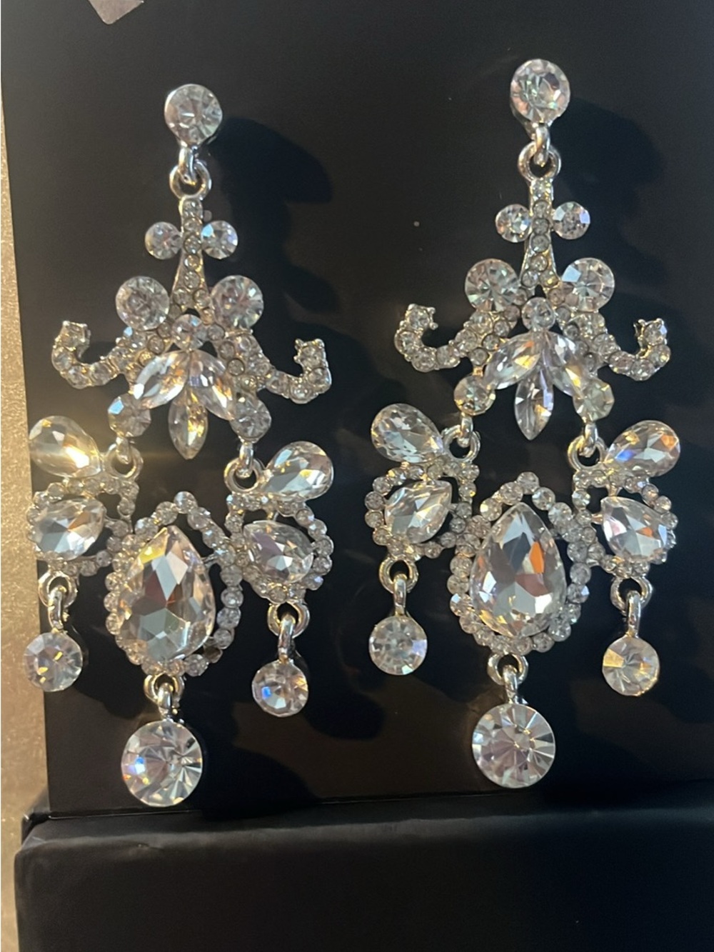 Crystal Chandelier Dangle Earrings - Sparkling Silver Tone